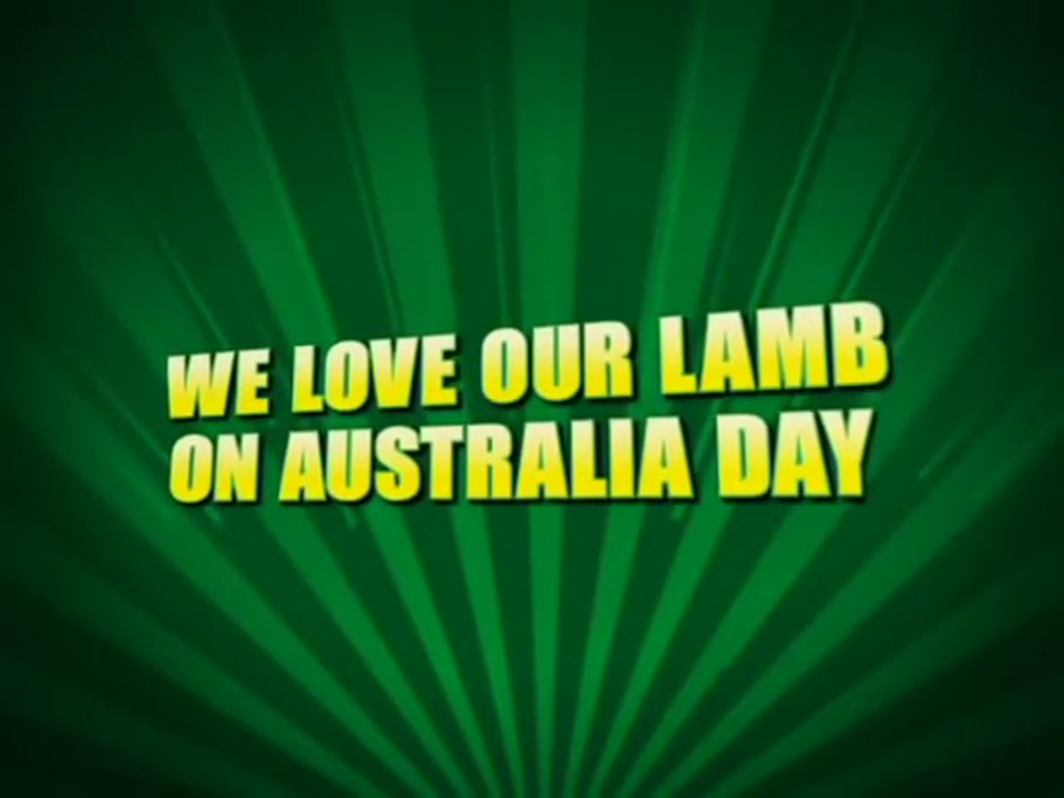 Address to the Nation (2006), scene 5 at 01:29: The screen cuts to a green and gold background with radiating light beams, the classic Australian sporting colours. Bold, yellow, 3D text appears.