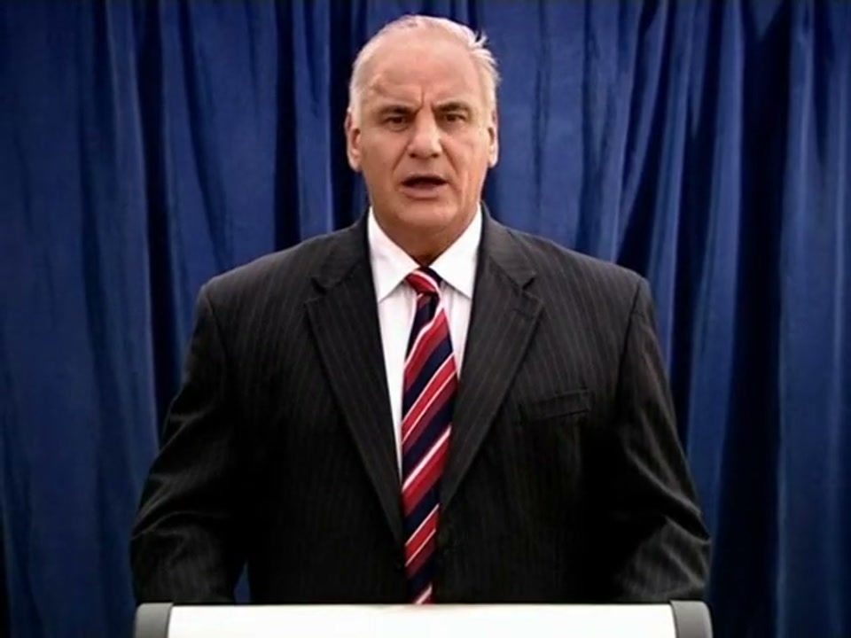 Address to the Nation (Australia Day Party) (2007), scene 1 at 00:07: The ad opens with a title card on a deep blue background, resembling an official government broadcast.