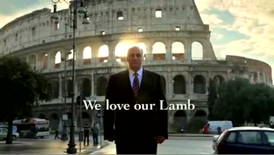 Address to the United Nations of Australia (2011), scene 7 at 01:27: Kekovich stands before the Colosseum in Rome, the sun flaring behind it. He delivers his final lines directly to the camera with utmost seriousness.