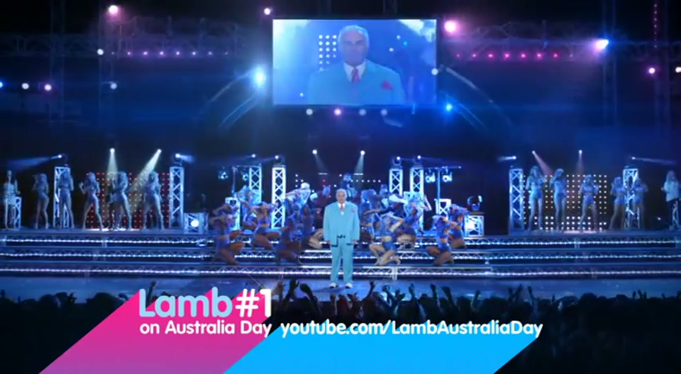 Barbie Girl Chop Song (2012), scene 2 at 01:27: The scene abruptly transitions. Kekovich stands up, and the back wall of the office splits apart to reveal a brightly lit concert stage.