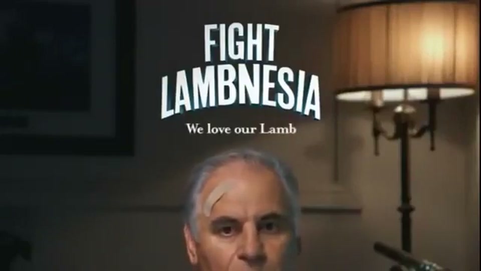 Lambnesia (2013), scene 8 at 01:28: The scene cuts back to Kekovich on the chesterfield sofa. He looks to the side, as if coming out of a dream or hallucination, and then directly to the camera.