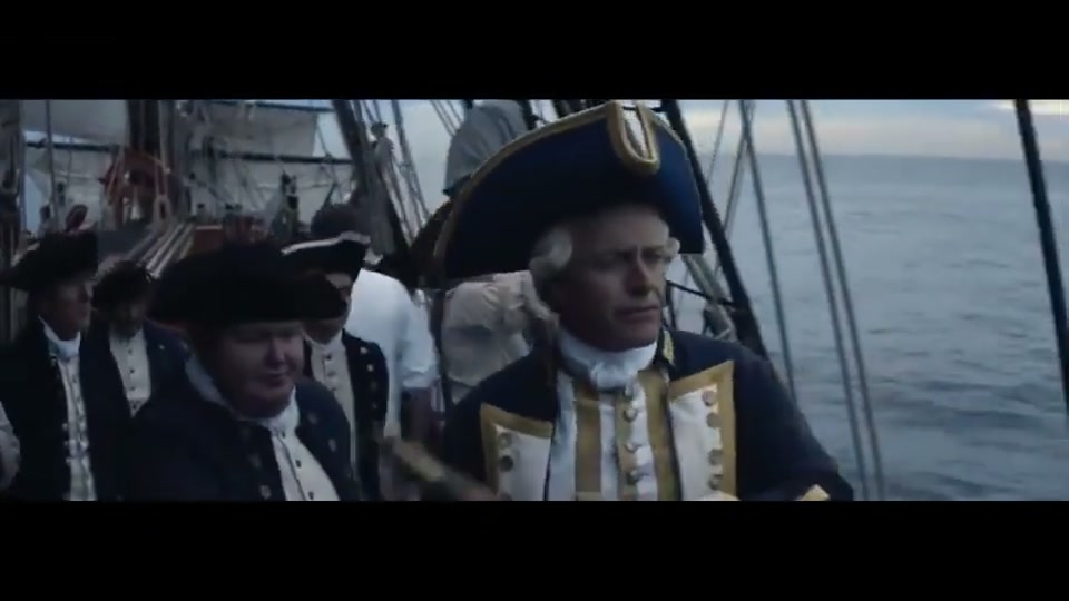 You Never Lamb Alone (Richie's BBQ) (2015), scene 1 at 00:09: The ad opens with a dramatic, cinematic shot of a lone 18th-century tall ship sailing through a misty, dark sea. The scene cuts to the ship's deck, bustling with sailors in period attire.