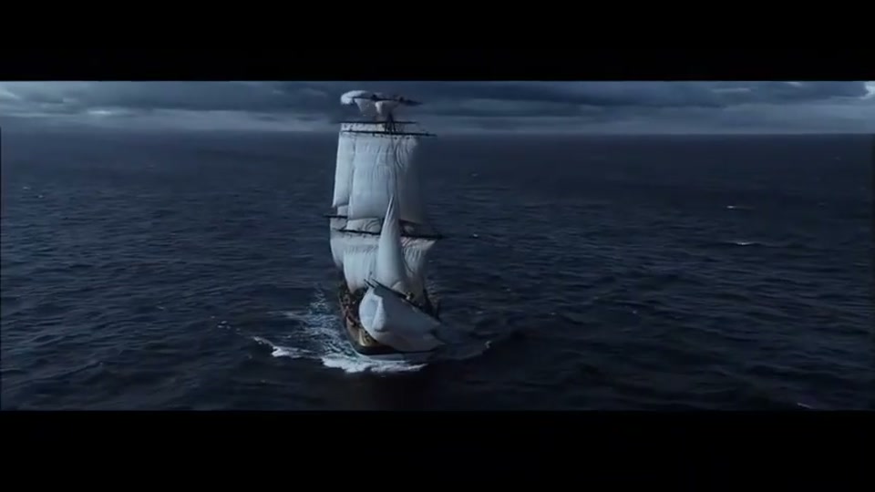 You Never Lamb Alone (Richie's BBQ) (2015), scene 1 at 00:04: The ad opens with a dramatic, cinematic shot of a lone 18th-century tall ship sailing through a misty, dark sea. The scene cuts to the ship's deck, bustling with sailors in period attire.