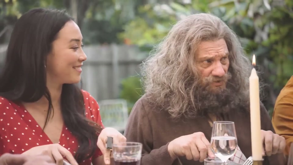 Gods (You Never Lamb Alone) (2017), scene 5 at 00:57: A man dressed as the Norse god Thor, with a Viking helmet and red beard, complains about the music. Aphrodite explains it's Jesus's playlist. The 'God/Moses' figure complains that Jesus's music is always about him.