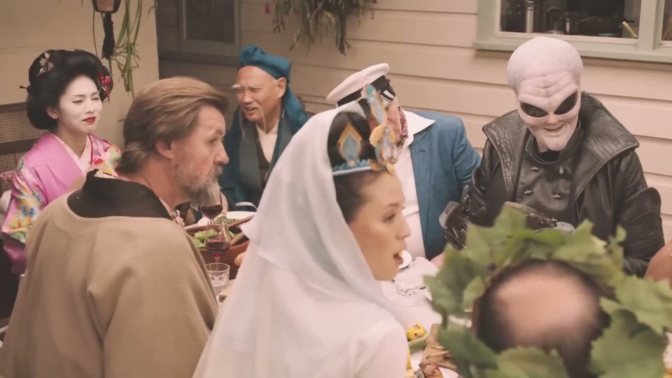 Gods (You Never Lamb Alone) (2017), scene 6 at 01:31: The hostess answers her phone. The conversation implies the caller is the prophet Muhammad.