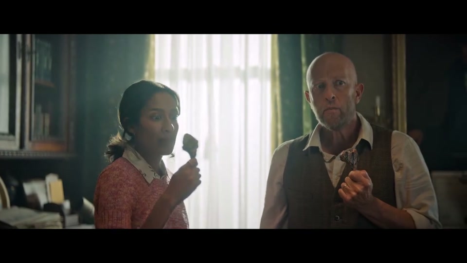 The Lost Country of the Pacific (2022), scene 4 at 01:22: The professor and woman eat lamb cutlets. He decides they need to get all of Australia on board.
